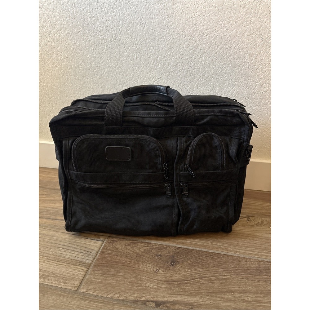 TUMI 2-Way Briefcase Black Nylon Leather Expandable Handbag 26141DH Mens